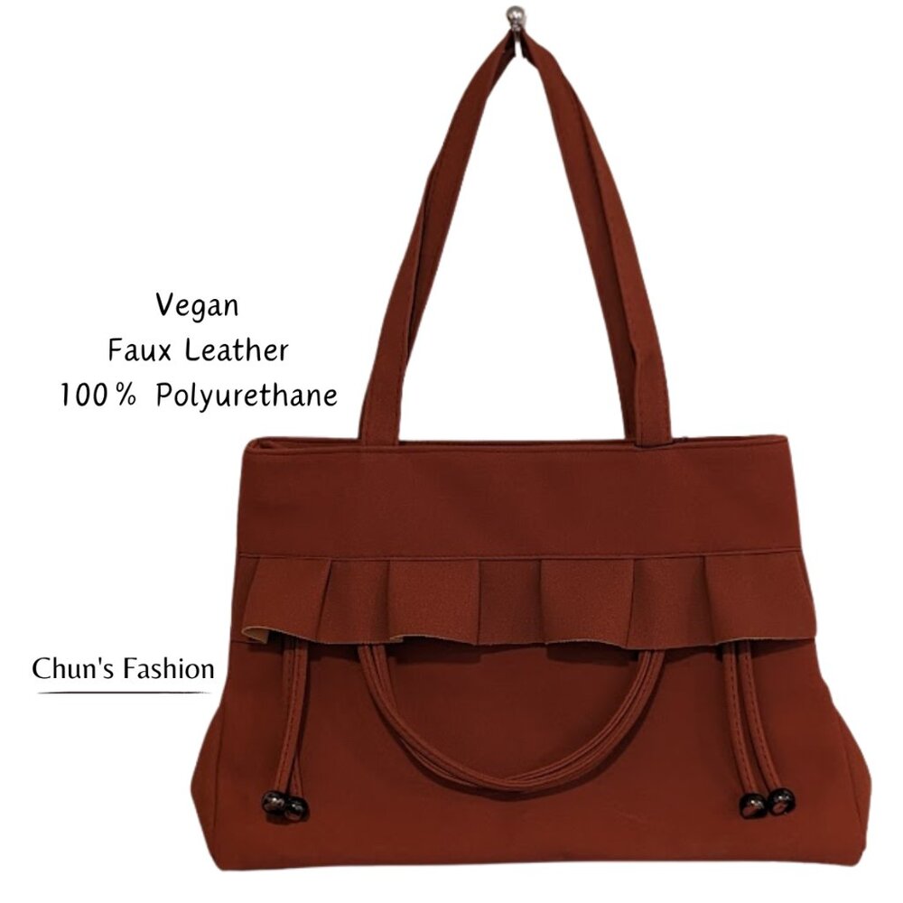 Women's Fashion Bag Russet Brown Faux Leather with Ruffles & Fringe SZ: Medium